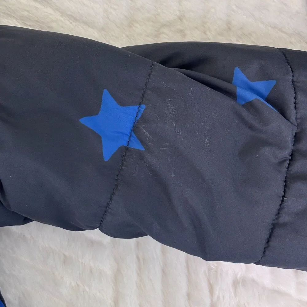 Mini Boden 4-5Y 110cm Navy Blue Star Puffer Parka Faux Fur Hood Winter Coat